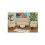 WEBPANYA Krem Teddy Kumaş Çay Seti Koltuk Takımı - Ofis Balkon Kafe Bahçe Salon Mobilyası 2+1 +1