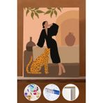 WebStyle Sayılarla Boyama Seti Çerçeveli Kasnaklı Kadın ve Leopar 40X50 cm