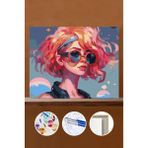 WebStyle Sayılarla Boyama Seti Çerçeveli Kasnaklı Rock Yıldızı Kız 50X65 cm