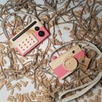 Websunday Ahşap Elyapımı Waldord Hediyelik Baby Radyo + Fotoğraf Makinesi Oyuncak Set, Dekoratif Oyuncak, Eğitici Oyuncak, Çocuk Oyuncak - Gülkurusu