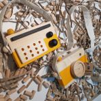 Websunday Ahşap Elyapımı Waldord Hediyelik Baby Radyo + Fotoğraf Makinesi Oyuncak Set, Dekoratif Oyuncak, Eğitici Oyuncak, Çocuk Oyuncak - Güneş Sarısı