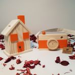 Websunday Ahşap Hediyelik Kumbara + Oyuncak Fotoğraf Makinesi Set, Dekoratif ,eğitici Oyuncak, Çocuk Oyuncak - Turuncu