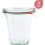 Weck 545 ml Cam Kare Saklama Kavanoz Seti 6 Adet - Şeffaf