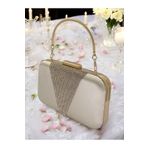 Wedding Fashion 2026 Koleksiyon Ten Nude Rengi Saten Abiye Çanta, Lüks Altın Dore Taşlı Şık Gece Düğün Nişan Ü