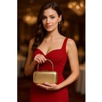 Wedding Fashion Altın Gold Dore Renk Kırışık Rugan Metal 2026 Özel Seri Saplı Abiye Çanta Gece Çantası Düğün Nişan