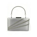 Wedding Fashion Gümüş Gri Renk Saten Gümüş Kasalı Gümüş 2026 Trend Taşlı Abiye Çanta Clutch Mezuniyet Balo Portföy