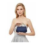 Wedding Fashion Lacivert Lüks Süet Metal Saplı Kristal Taş 2026 Özel Seri İşlemeli Kadın Abiye Çanta Düğün Nişan