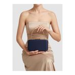 Wedding Fashion Lacivert Renk Z.A.R.A. Saten Altın Detay Kristal Taş İşlemeli Zincirli Kadın Abiye Çanta Düğün Nişan Mezuniyet