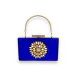 Wedding Fashion Saks Mavisi Rengi Saten Kristal Taşlı Abiye Çanta Gece Çantası Kına Gelin Mezuniyet Çantası Clutch