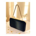 Wedding Fashion Taşlı Sap Detaylı Simli Saten Abiye Çanta, Siyah, , Şık, Düğün Nişan Mezuniyet Clutch 2026 Trend