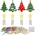 WEDNOK 12 adet Noel ağacı, rüzgar çanı, el işi seti, yıldızlı, Noel el işi, çocuk, ahşap, Noel dekorasyonu, el işi, boyama, yaratıcı setler, ses oyunları, kız ve erkek çocukları için, Noel, kış