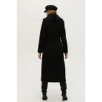 WeekJack Kadın Uzun Kaşe Kaban, Siyah, Astarlı, Kürklü, Polyester, Uzun Kol, Düz Desen - 01-Siyah - XL
