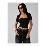 WEEST MODA siyah Dantel Detaylı Straplez crop ve Bolero İkili set