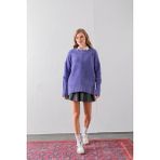 Wega Moda Bisiklet Yaka Oversize Buklet Triko Kazak - Rahat ve Şık | Kaliteli Triko | Trend Kazak - Mor - Standart