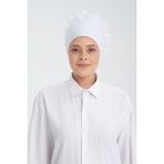 Wega Moda Dikişsiz Bone, %100 Pamuk Bone, Geniş Hacimli Bağlamalı Bone, Dikişsiz Penye Bone, Tesettür Bon. Fırfırlı Bone - Beyaz - Standart