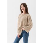 Wega Moda Oversize Geniş Kol Kadın Tesettür T-Shirt Salaş Uzun Basic Tişört - Bej