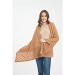 Wega Moda Tek Renk Ajur Desenli Omuz Şalı, Kenarı Ajur Desenli Şık Rahat Omuz Şalı, Triko Omuz Şalı, Kadın Şal - Bisküvi - 75x175