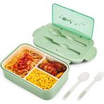 Weichuang Fıy Sefer Tası Öğle Yemeği Kutusu Sızdırmaz Bento Kutu Seti Bölmeli ve Çatal Bıçaklı Yemek Kabı 1400 Ml. (Yurt Dışından) - Antrasit - Yeşil