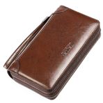 WEIXIER-bag Erkek Deri İş El Çantası El Çantası Saklama Kartı Cüzdan Erkek El Çantası Deri Üç Katlı İş El Çantası Cüzdan, Koyu Kahverengi