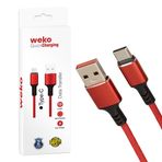 Weko WK-22024 USB To Type-C Örgülü Kırmızı 1 mt Cep Telefonu Şarj Kablosu