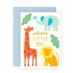 Welcome Little One Card - Sevimli Safari Hayvanları - Aile, Anne, Baba, Erkek Kardeş, Kız Kardeş, İş Arkadaşları, Çocuklar, Akrabalar için Sürpriz - Yeni Bebek, Bebek Duşu, Yeni Doğan Varış -