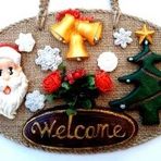 Welcome Yazılı Noel Babalı El Yapımı Yılbaşı Kapı Süsü