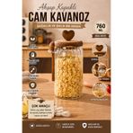 welcomein Akasya Kapaklı Cam Kavanoz 760 ML Kaşıklı | Hava Geçirmez Baharatlık Çay Kahve Şeker Saklama Kabı