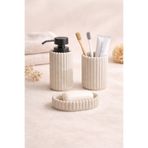 welcomein Polyresin 3 Parça Banyo Seti Sıvı Sabunluk Diş Fırçalık Sabunluk Modern Çizgili Tasarım Krem