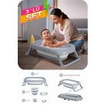 Wellgro 3 Parça Bebek Küvet Seti, Bebek Banyo Küveti, Katlanır Küvet 50 Litre