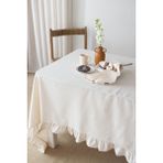 Wellstil Perla | Fırfırlı Keten Bej Masa Örtüsü 100X 100 cm - 100 x 100 cm