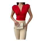 WellWay Ithal Crep V Yaka Vatkalı Bluz Kırmızı Kırmızı S