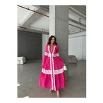 WellWay İthal Poplin Kumaş &dantel Detaylı Uzun Gömlek Elbise-pembe Pembe S