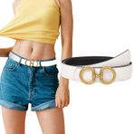 WELROG Çift taraflı kemer kadınlar için deri kemer - kemer kadın siyah kemer kadın altın tokalı kot günlük pantolon için, Siyah-Beyaz, S (Fit Waist：26”-34”)