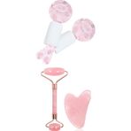 Welta Ice Globes Buz Küresi Soğuk Masaj Terapi Topu 2 Adet ve Pembe Kuvars Face Roller ve Pembe Kuvars Kalp Gua Sha Seti