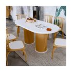 Weltwood 6 Kişilik Oval Yemek Masası | 36MM Çift Kat Mdf Tabla, Beyaz Renk, Kayın Ahşap Ayaklı Masa - 160 x 80