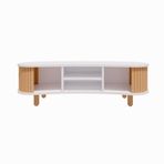 WELTWOOD Oturma Odası için Modern TV Sehpası, Depolama Raflı Ahşap Eğlence Merkezi, Beyaz ve Doğal Boho Tarzı Medya Konsol Masası, 65 İnçe Kadar TV'ler için, Eğimli Tasarım