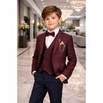 WENA KİDS Çocuk Yelekli Takım Elbise Suit Smokin TAKIM BORDO