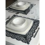 Wenessi Petek Desen Anglez Kordone Nakışlı Tül Supla 6 Lı Takım - 38 x 38 cm - Siyah