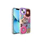 Wenixs Aksesuar İphone 14 Uyumlu Kamera Korumalı Renkli Desenli Sert Silikon Zore Korn Kılıf-No11