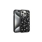 Wenixs Aksesuar İphone 15 Pro Uyumlu Parlak Taşlı Tasarım Zore Linea Kılıf-Siyah