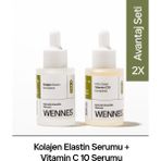 Wennes | Elastin Kolajen Serum | 10% Saf C Vitamini Serum Avantajlı Set + Ihlamur Özü ve Niasinamid Destekli