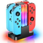 Wenocally Switch-Controller-Şarj İstasyonu, Nintendo Switch ile uyumlu, Joy-Con ve OLED Model Denetleyicisi ile 6 RGB Işık Modu ve Zamanlayıcı Fonksiyonlu, Tip C Kablolu Anahtar Şarj İstasyonu Standı