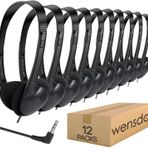 Wensdo Okul Sınıfı için Toplu 12'li Paket Çocuk Kulaklığı, Öğrenciler, Gençler, Yetişkinler, Kütüphane, Chromebook, Dizüstü Bilgisayar, Ayarlanabilir 3,5 mm Jak (Siyah)