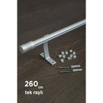 wenthi 260cm Kornişli Metal Rustik Mat Gri Venti 20mm Tek Raylı Perde Askısı, Rustik Borusu, Metal Korniş