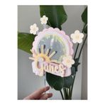 wenucapartyshop Güneş Konsept Kişiye Özel Cake Topper | Pastel Gold Pasta Süsü | Papatyalı Doğum Günü Dekoru