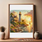 WePuzzleUp Ahşap Puzzle – Deniz Fenerinde Gün Batımı, 353 Parça, 29x29 cm – Benzersiz Şekilli ve Özel Figürlü, Yapıştırıcı Folyo Dahil, Dekoratif Yetişkin Yapboz - |S1-29| - 29 cm x 29 cm