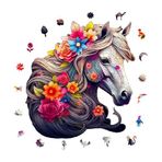 WePuzzleUp Ahşap Puzzle Yetişkin - Çiçek Yeleli At Figürü - 210 Parça, 27 x 29 cm - Yapıştırıcı Folyo Dahil - Benzersiz Şekilli Parçalar & Özel Figürler - WZ-09