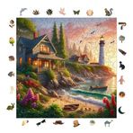 WePuzzleUp Ahşap Puzzle Yetişkin - Deniz Feneri Ve Taş Ev - 353 Parça, 29 x 29 cm - Yapıştırıcı Folyo Dahil - Benzersiz Şekilli Parçalar & Özel Figürler - S1-23