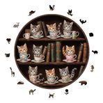WePuzzleUp Ahşap Puzzle Yetişkin - Miyavlı Çay Saati - 252 Parça, 29 x 29 cm - Yapıştırıcı Folyo Dahil - Benzersiz Şekilli Parçalar & Özel Figürler - A1-21