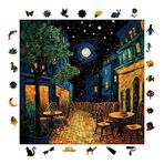WePuzzleUp Ahşap Puzzle Yetişkin - Van Gogh Kafe Terasta Gece Reprodüksiyonu - 353 Parça, 29 x 29 cm - Yapıştırıcı Folyo Dahil - Benzersiz Şekilli Parçalar & Özel Figürler - S1-32